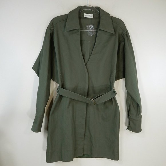 NICHOLAS Ashton Belted Drill Mini DRESS Size 6 Moss Green Twill Cotton NEW - Picture 4 of 10